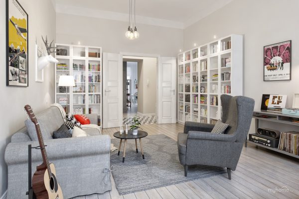 Открытый стеллаж в интерьере гостиной Открытый стеллаж в интерьере гостиной