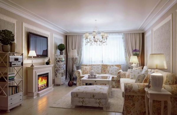 Дизайн светлой гостиной с камином Дизайн светлой гостиной с камином