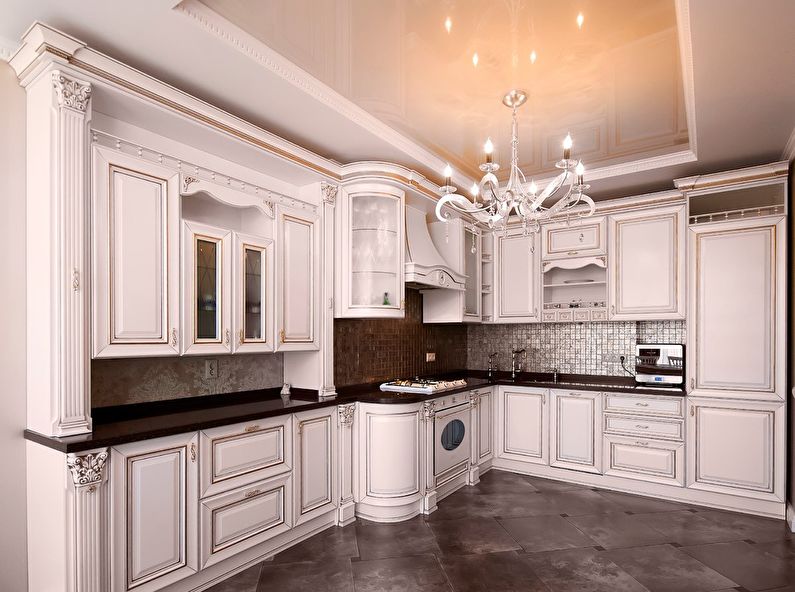 Дворівнева натяжна стеля на кухні.