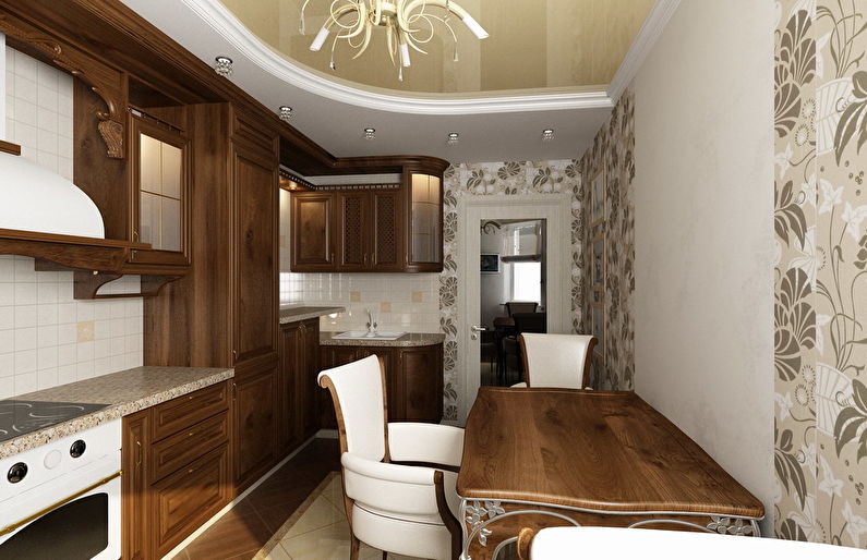 Глянцева натяжна стеля на кухні.