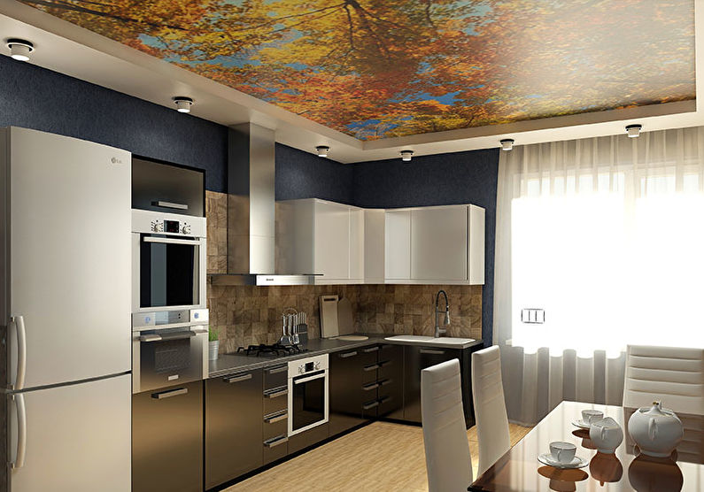 Натяжна стеля на кухні - фотодрук