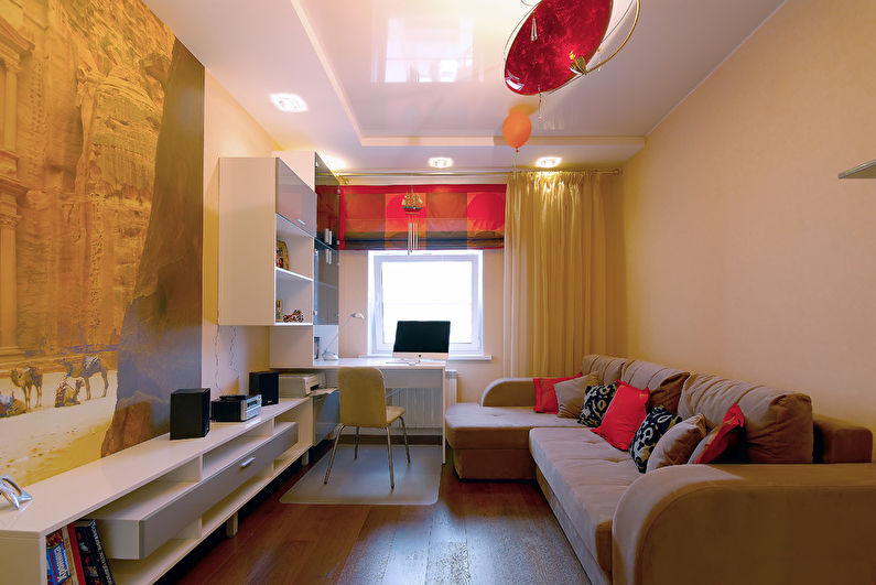 Біла глянсова натяжна стеля в дитячій.