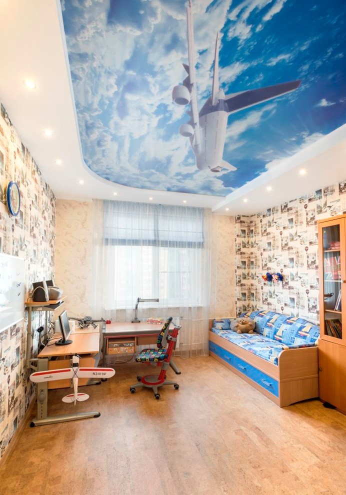 Натяжна стеля в дитячій для хлопчика - Небо та літак