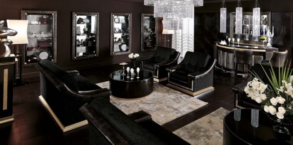 Чорні меблі в шоколадній вітальні Чорні меблі в шоколадній вітальні
