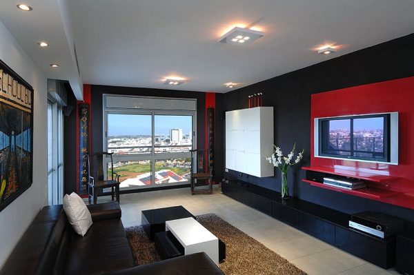 Дизайн вітальні у чорно-червоному кольорі Дизайн вітальні у чорно-червоному кольорі