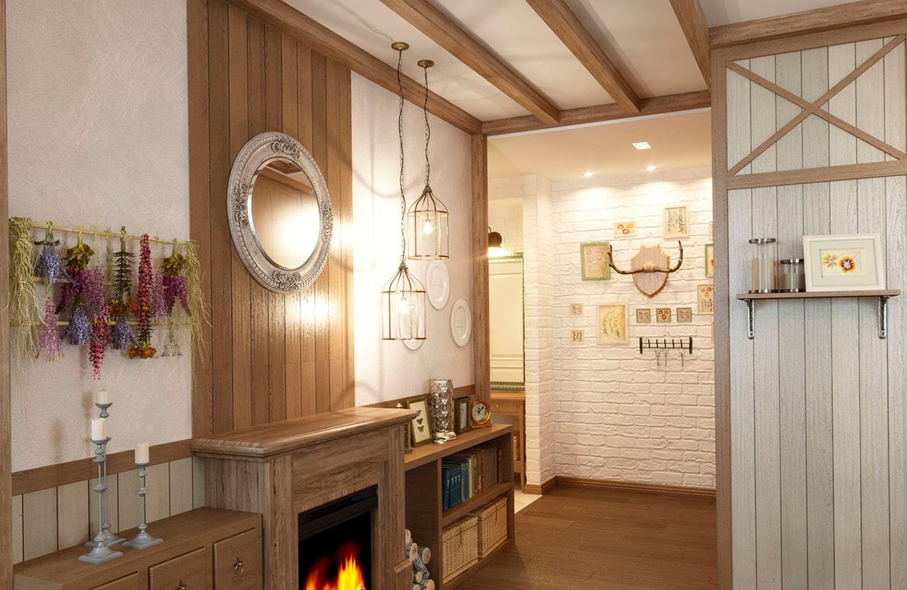 Сучасний дизайн коридору з дерев'яними вставками Передпокій у стилі лофт