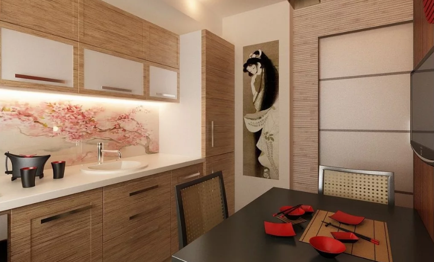 Дизайн кухні 9 метрів у японському стилі