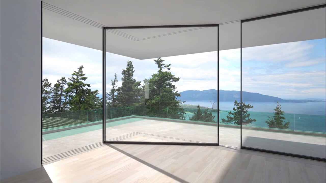 Поворотні вікна двері з вітальні на терасу в заміському будинку