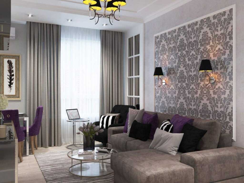 Серые обои в маленькой гостиной