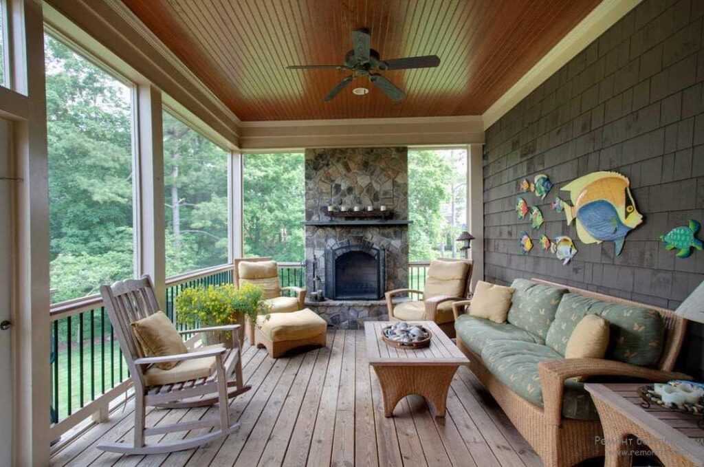 веранда с камином