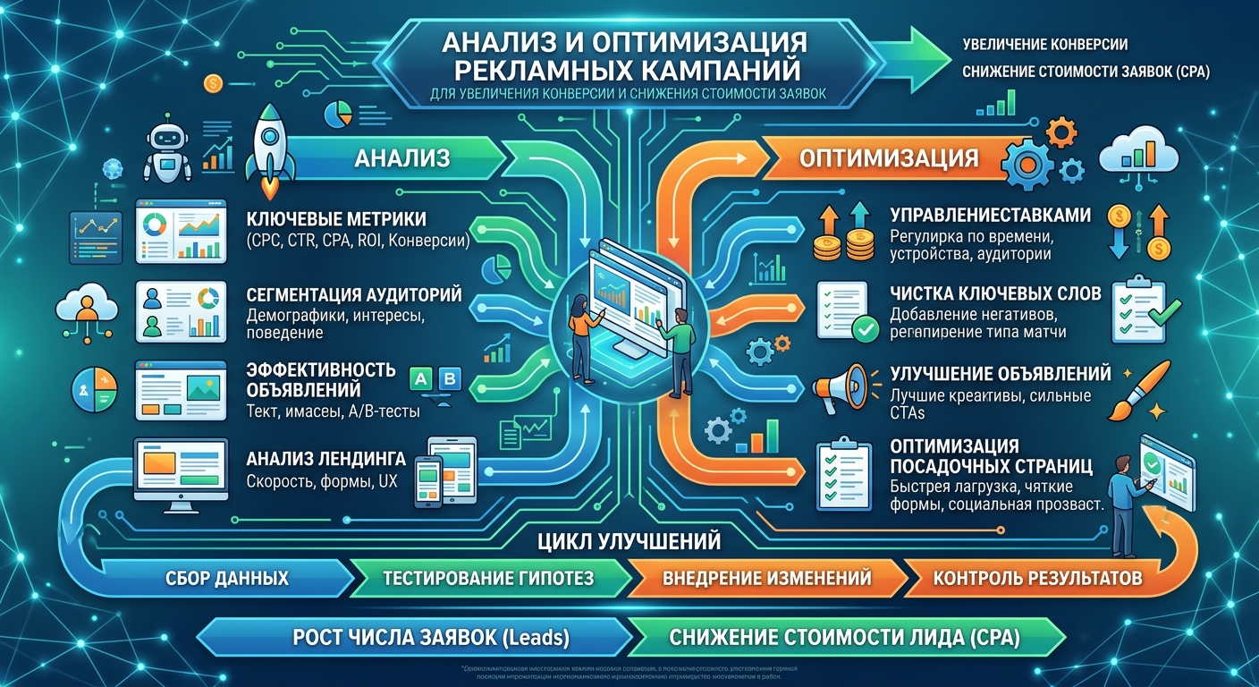 Как проводить анализ и оптимизацию рекламных кампаний для увеличения конверсии и снижения стоимости заявок