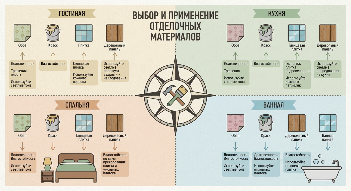 Выбор и применение отделочных материалов для различных помещений: характеристики, свойства и советы по использованию