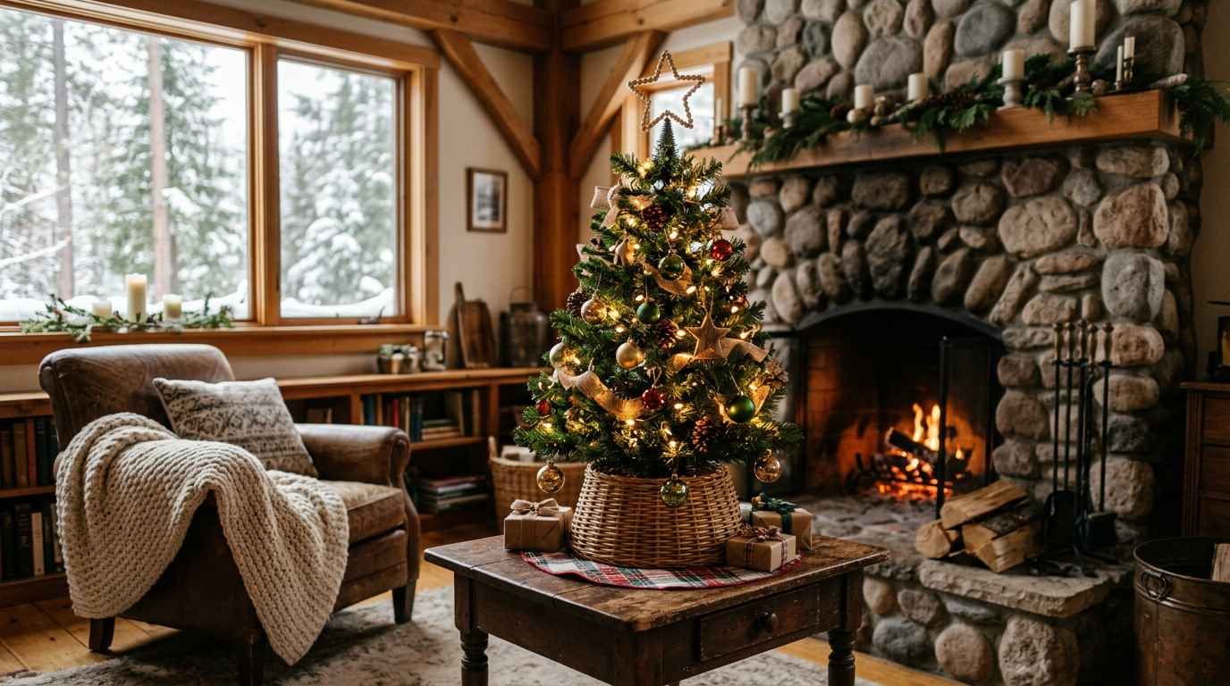 искусственная елка у камина