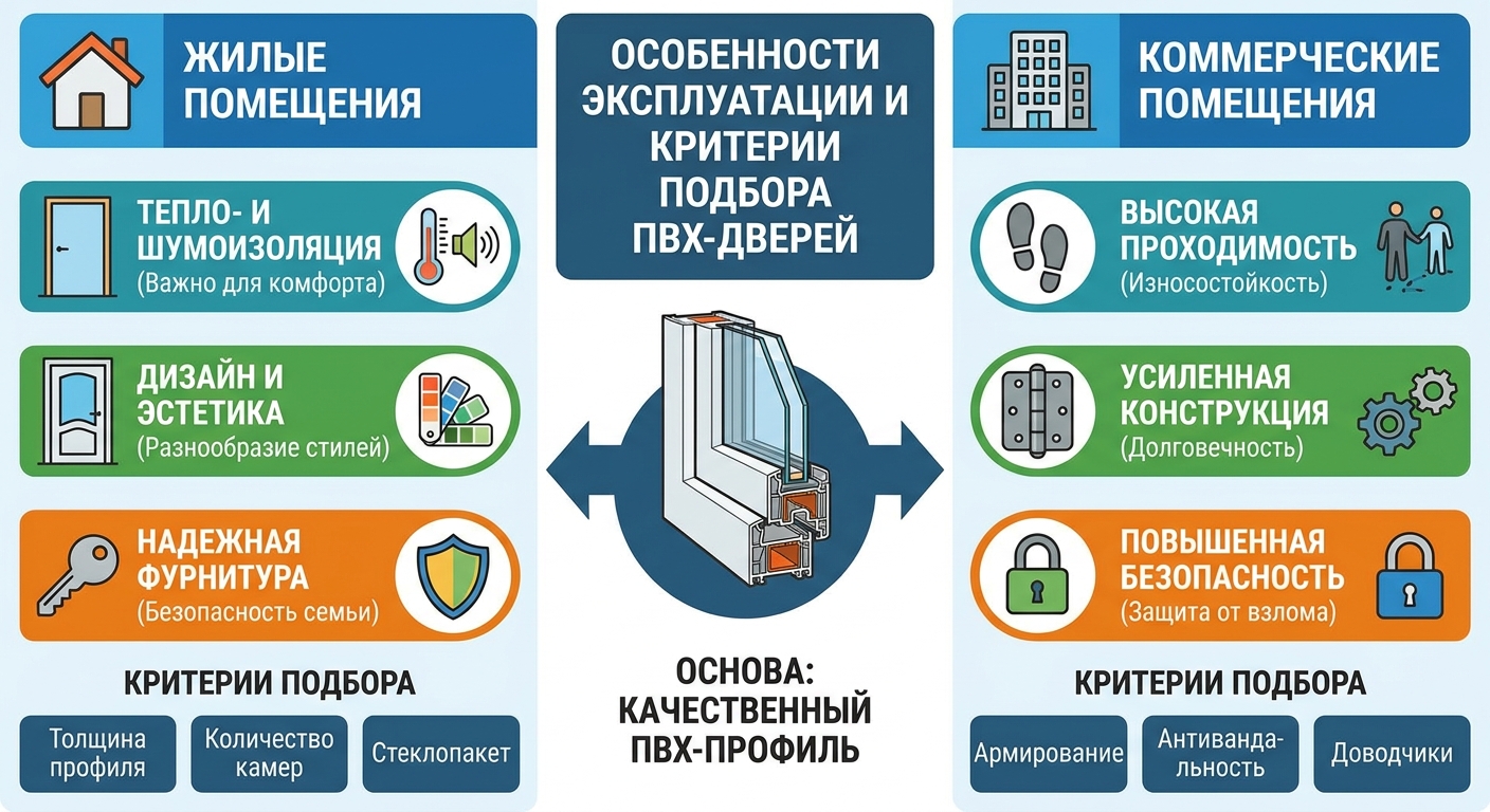Особенности эксплуатации и критерии подбора ПВХ-дверей для жилых и коммерческих помещений