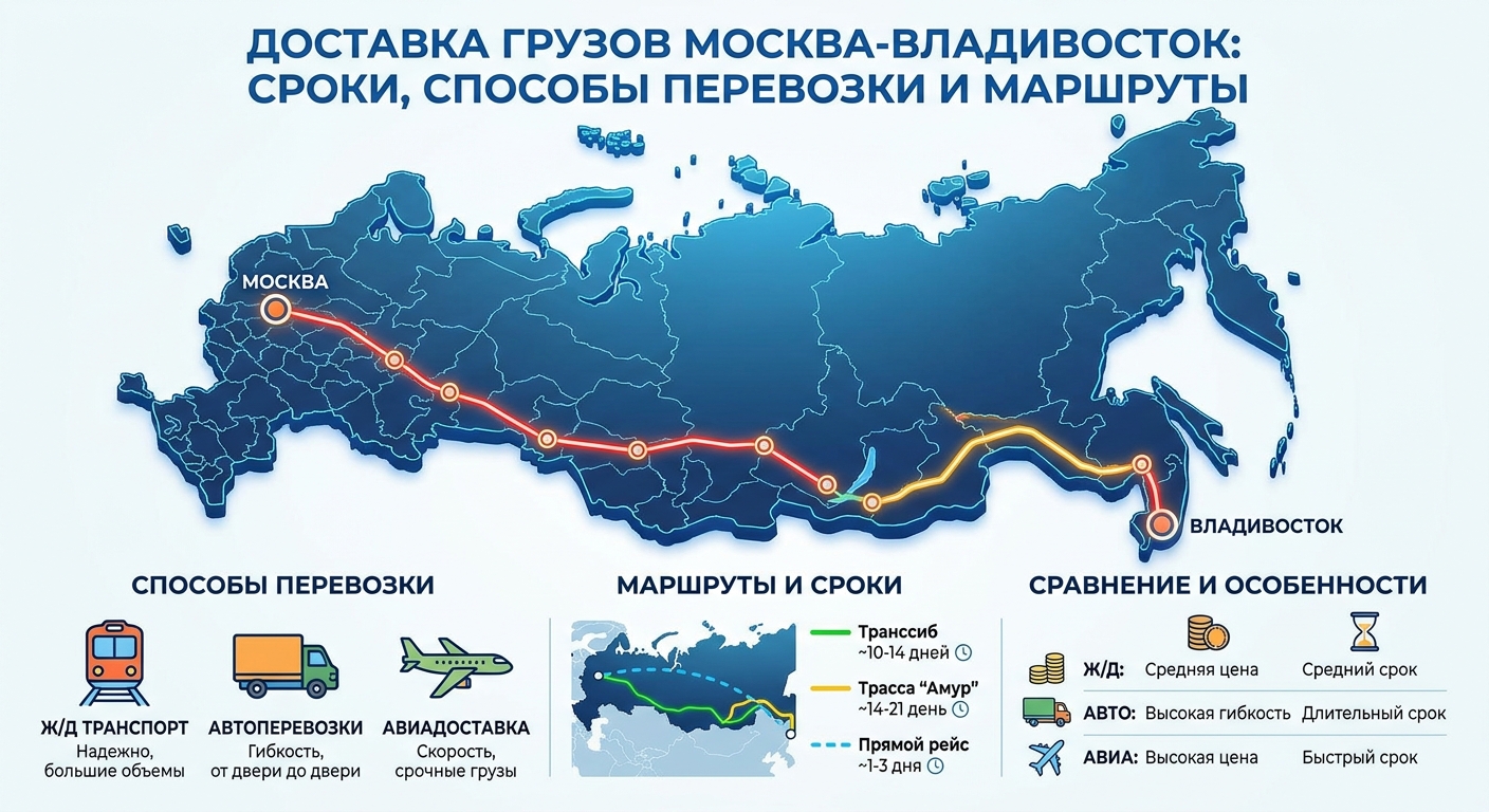 Доставка грузов Москва-Владивосток: сроки, способы перевозки и маршруты