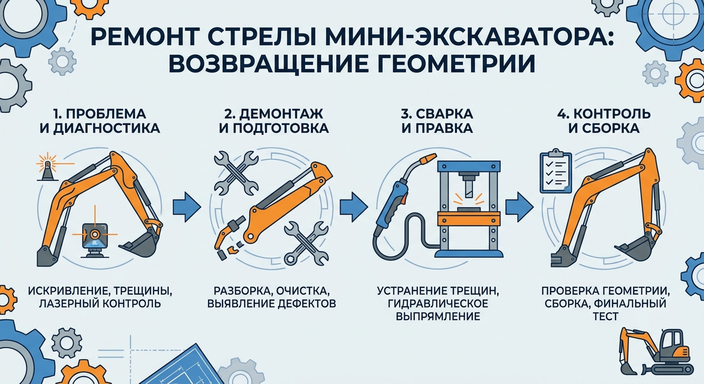 Ремонт стрелы мини-экскаватора: возвращение геометрии