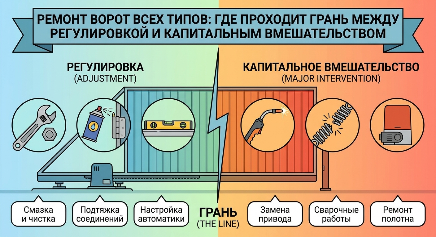 Ремонт ворот всех типов: где проходит грань между регулировкой и капитальным вмешательством